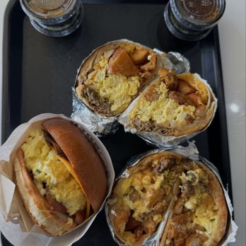 Eggbred - Ribeye Asada Burrito (top), Scramble Me Softly (left), Chili Con Carne Burrito (right). - Breakfast & Brunch Near Me - Chino Hills, California Eggbred - Ribeye Asada Burrito (top), Scramble Me Softly (left), Chili Con Carne Burrito (right). - Breakfast & Brunch Near Me - Chino Hills, California