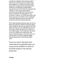 FEDeral Resume Experts - Email response after they retained my credit card and charged additional service I did not want or authorize.