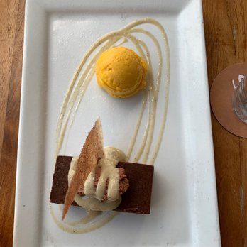 Shore - Dark Chocolate Flourless Cake with Mango Sorbet - New American Near Me - Longboat Key, Florida