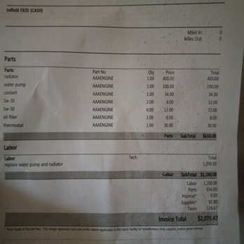 JW Automotive - Repair bill from the honest shop. - Auto Repair Near Me - Fort Pierce, Florida