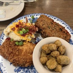 Two choice sampler - loaded mash, dried okra, meatloaf and home style chicken