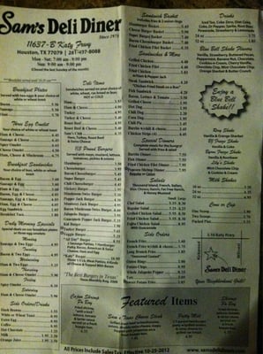 Menu photo 2 Sam's Deli-Diner Houston, TX Menu photo 2 Sam's Deli-Diner Houston, TX