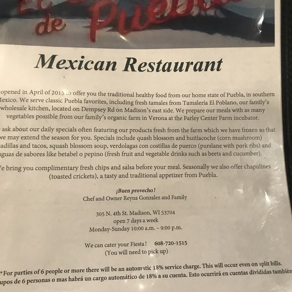 El Sabor de Puebla - Here's the current menu as of 9/12/18 - Mexican Near Me - Madison, Wisconsin El Sabor de Puebla - Here's the current menu as of 9/12/18 - Mexican Near Me - Madison, Wisconsin