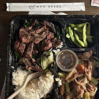 Kuu Sushi - Dinner meal. Teriyaki steak and garlic chicken - Japanese Near Me - Ventura, California Kuu Sushi - Dinner meal. Teriyaki steak and garlic chicken - Japanese Near Me - Ventura, California