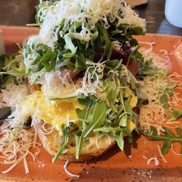Parmesan prosciutto toast. Parmesan prosciutto toast.