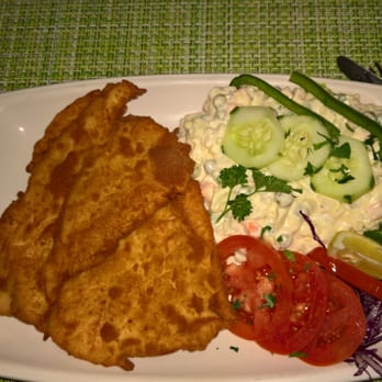 Koliba - Fried chicken with potato salad - Modern European Near Me - Astoria, New York Koliba - Fried chicken with potato salad - Modern European Near Me - Astoria, New York