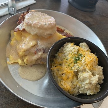Arize Bistro - Brettswich and Grits (don't come with cheese I had to ask) - Breakfast & Brunch Near Me - Long Beach, California Arize Bistro - Brettswich and Grits (don't come with cheese I had to ask) - Breakfast & Brunch Near Me - Long Beach, California
