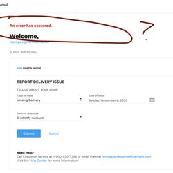 Reno Gazette Journal - Even when you request a credit, you receive an error.
