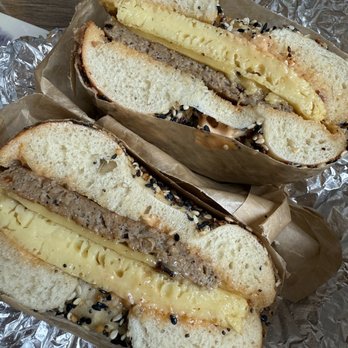 Pete's Bagels - Vegan breakfast sandwich with just egg and vegan sausage, & vegan cheese. - Bagels Near Me - St. Petersburg, Florida Pete's Bagels - Vegan breakfast sandwich with just egg and vegan sausage, & vegan cheese. - Bagels Near Me - St. Petersburg, Florida
