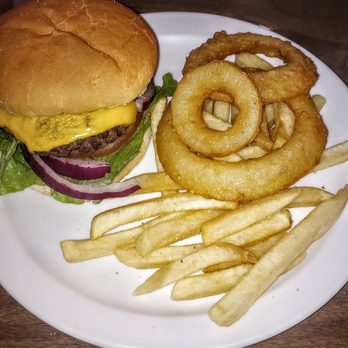 Buckhorn Saloon - Cheeseburger. Choice of fries, rings, half & half or side salad. Rings were lightly fried, hot fries & burger served with usual fixings. - American Near Me - North Fork, California