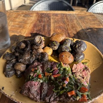 Urban Plates - Chimichurri Grass Fed Steak, Roasted Mushrooms W. Garlic Parmesan Butter, Herb Roasted Marble Potatoes - New American Near Me - Brea, California Urban Plates - Chimichurri Grass Fed Steak, Roasted Mushrooms W. Garlic Parmesan Butter, Herb Roasted Marble Potatoes - New American Near Me - Brea, California