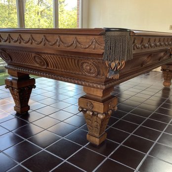 Boston Billiard Emporium - C.1910 Brunswick hand carved pool table in Walnut - Pool & Billiards Near Me - Somerville, Massachusetts Boston Billiard Emporium - C.1910 Brunswick hand carved pool table in Walnut - Pool & Billiards Near Me - Somerville, Massachusetts