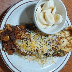 Bob's Coffee Shop - My chorizo and eggs with bananas subbed for the starches (I would have loved the pancakes but I am trying to be good.)