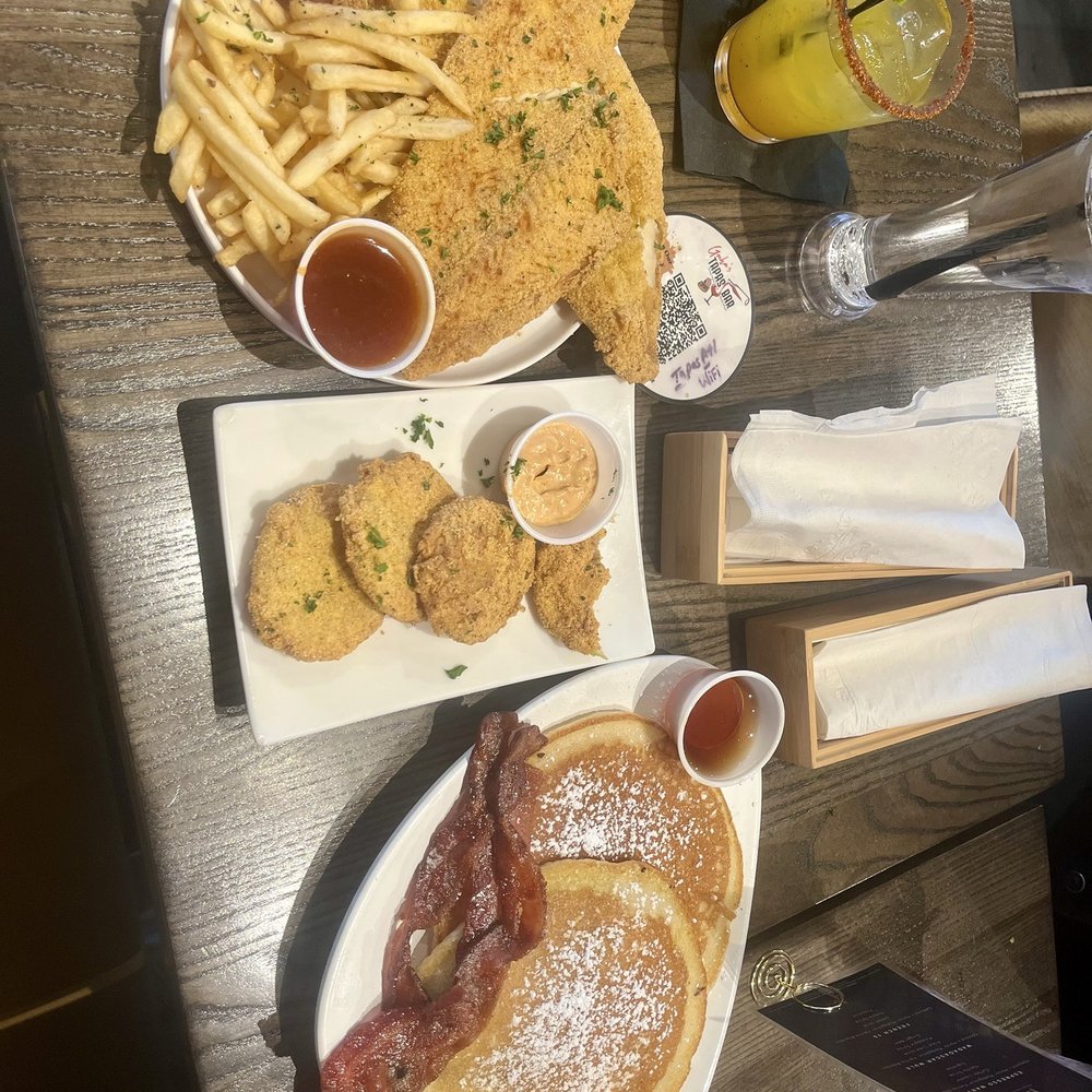 Gocha's Tapas Bar - Founder and Fries Fried Green Tomatoes  Buttermilk pancakes with maple syrup, bacon... - Tapas Bars Near Me - Atlanta, Georgia