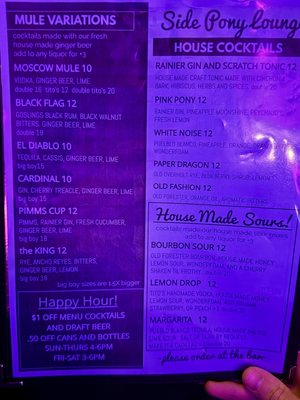 Menu photo 2 Side Pony Lounge Tacoma, WA
