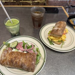 Chicken sandwich and coconut matcha slush Chicken sandwich and coconut matcha slush