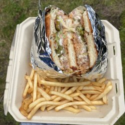 Patino's Mexican Food - Veggies torta with fries: rice and beans, avocado, jalapeños, lettuce, and tomato