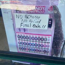 Black Diamond Beauty Supply - Handwriting sign stating no exchange or refund. All sales are final very tacky.