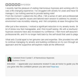 Harmonious Hypnosis - Client Review