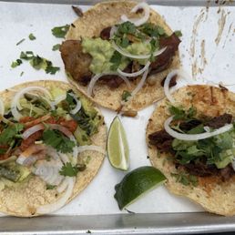 Barbacoa taco, carnitas taco and rajas taco Barbacoa taco, carnitas taco and rajas taco