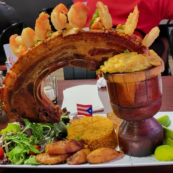 The Mofongo King - Monfongo with Chuleta CanCan and Shrimps - Puerto Rican Near Me - Port St Lucie, Florida