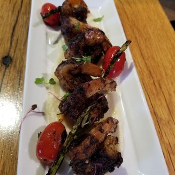 Ulele - Blackened barbacoa shrimp eith blistered tomatoes. - New American Near Me - Tampa, Florida Ulele - Blackened barbacoa shrimp eith blistered tomatoes. - New American Near Me - Tampa, Florida