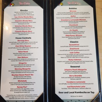 Two Chicks - Drink menu - Breakfast & Brunch Near Me - Reno, Nevada Two Chicks - Drink menu - Breakfast & Brunch Near Me - Reno, Nevada