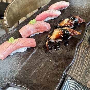 Hangetsu Sushi - Sashimi (Unagi, Hamachi, and Maguro (?)) - Japanese Near Me - Half Moon Bay, California Hangetsu Sushi - Sashimi (Unagi, Hamachi, and Maguro (?)) - Japanese Near Me - Half Moon Bay, California