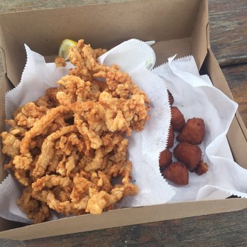 Stowe's Seafood - Fried clams/mac & cheese bites. Clams came with fries, they're underneath - Seafood Near Me - West Haven, Connecticut