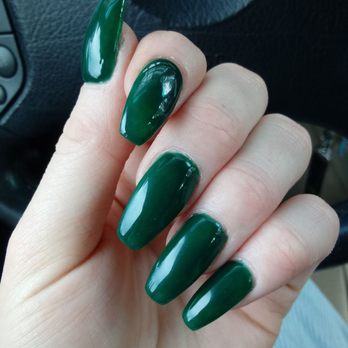 Big Bear Nails - Dark green gel polish on acrylic nails. Helen always does an amazing job! - Nail Salons Near Me - Big Bear Lake, California