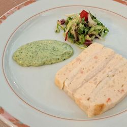 La Belle Maraichère - Terrine de Raie et Crevette Géante, Sauce Verte / Skate and Tiger Shrimp Terrine, Green Herb Sauce. 2025 04 26. M0.