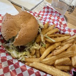 Gluten Free Bun. Signature Bacon 1/3 LB Smash Burger w/ Cheese & Fries