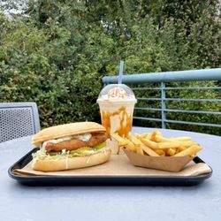 Root Burger - Beer Battered Fish Sandwich & Salted Caramel Shake