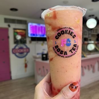 First Coast Cookies - Tropical berry (frozen) with strawberry popping boba - Bakeries Near Me - Jacksonville, Florida First Coast Cookies - Tropical berry (frozen) with strawberry popping boba - Bakeries Near Me - Jacksonville, Florida