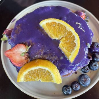 The Hideout Kitchen - Ube Pancakes (SUPER DUPER THICK aka hard to cut, dry, didn't taste any ube, no butter or syrup, had to ask) - New American Near Me - Lafayette, California The Hideout Kitchen - Ube Pancakes (SUPER DUPER THICK aka hard to cut, dry, didn't taste any ube, no butter or syrup, had to ask) - New American Near Me - Lafayette, California