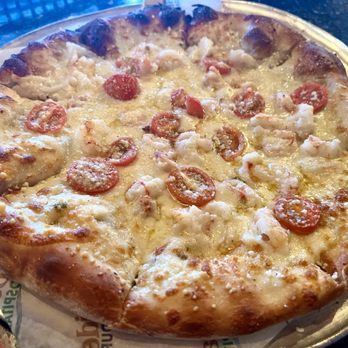 Crabby's On The Pass - Shrimp Scampi Pizza!  Definitely getting this AGAIN! - Seafood Near Me - Treasure Island, Florida