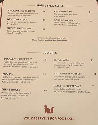 Menu photo 1 Silver Fox Restaurant Casper, WY
