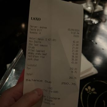 LSXO - Receipt for 3 people - Vietnamese Near Me - Huntington Beach, California LSXO - Receipt for 3 people - Vietnamese Near Me - Huntington Beach, California