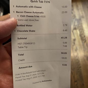 Elijah’s Automatic - Receipt - Burgers Near Me - Etobicoke, Ontario