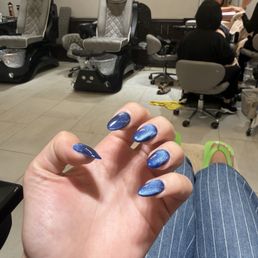 Navy blue katseye nails by: Sophia at Charming Nail Lounge Navy blue katseye nails by: Sophia at Charming Nail Lounge