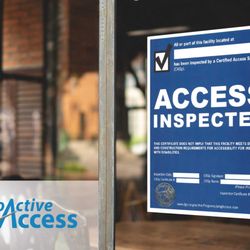 Proactive Access - CASp Inspection Certificate displayed in a storefront.