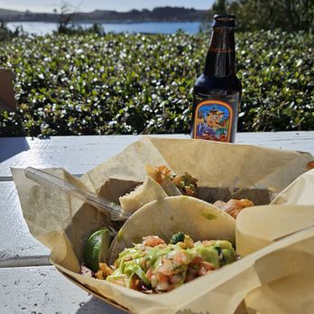 The Birds Cafe - Shrimp Tacos extraordinaire and Downtown Brown beer... - Seafood Near Me - Bodega Bay, California