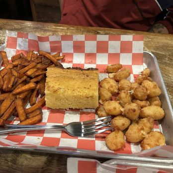 Pop's Bar-B-Que - Sweet Potato Fries, Cheese Curds; and corn bread - Barbeque Near Me - Iowa City, Iowa Pop's Bar-B-Que - Sweet Potato Fries, Cheese Curds; and corn bread - Barbeque Near Me - Iowa City, Iowa