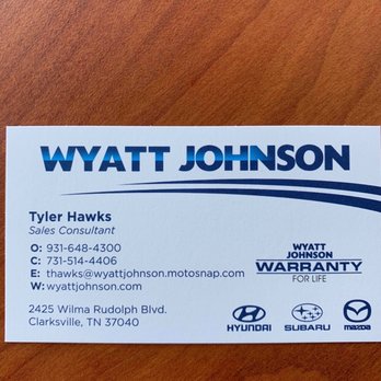 Wyatt Johnson Hyundai - Tyler Hawks card; best car buying experience possible - Auto Repair Near Me - Clarksville, Tennessee