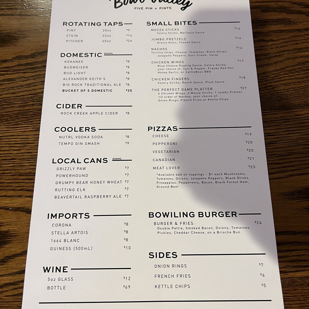 Bowl Valley Five Pin & Pints - Menu - Pizza Near Me - Banff, Alberta Bowl Valley Five Pin & Pints - Menu - Pizza Near Me - Banff, Alberta