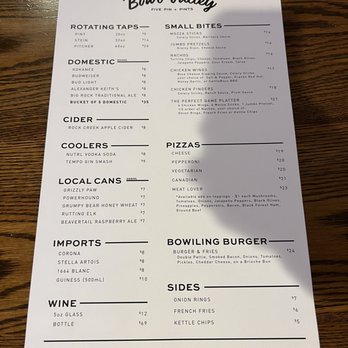 Bowl Valley Five Pin & Pints - Menu - Pizza Near Me - Banff, Alberta