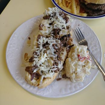 Submarine Gyro Town - Steak and cheese with homemade potato salad - Greek Near Me - Tampa, Florida Submarine Gyro Town - Steak and cheese with homemade potato salad - Greek Near Me - Tampa, Florida