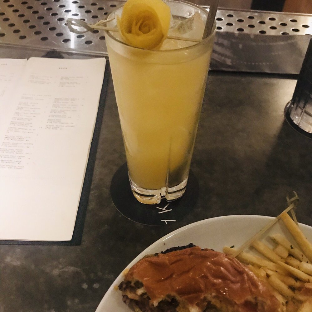 Double Take - Don't Call Me Shirley (Cocktail) - the bartenders craft you a random cocktail on the spot! Half eating burger (oops) - New American Near Me - Los Angeles, California Double Take - Don't Call Me Shirley (Cocktail) - the bartenders craft you a random cocktail on the spot! Half eating burger (oops) - New American Near Me - Los Angeles, California
