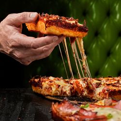 Green Lantern Pizza - Cheesy Detroit-Style Square Deep Dish Pizza!