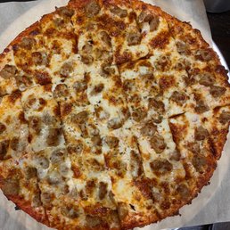 Thin crust sausage! Yum Thin crust sausage! Yum